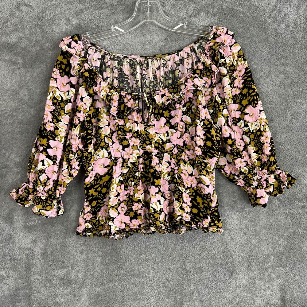 Free People Sweet‎ Memories Blouse Womens S Floral Ruffle Puff Sleeve Coquette